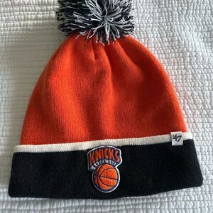 47 Brand Knicks Orange and Black Beanie Pom Pom Winter Hat NBA Basketball